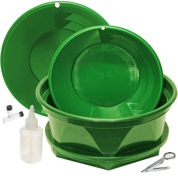 Sluice Fox 7 piece Gold Panning Kit Classifier, Gold Pans, vials, Sniffer Bottle, Tweezers