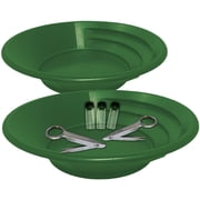 Sluice Fox Two gold panning kits; Two green gold pans with gold trap and dual riffles, two stainless steel magnifying tweezers, and three glass gold storage vials
