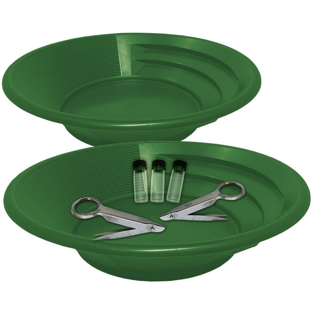 Sluice Fox Two gold panning kits; Two green gold pans with gold trap