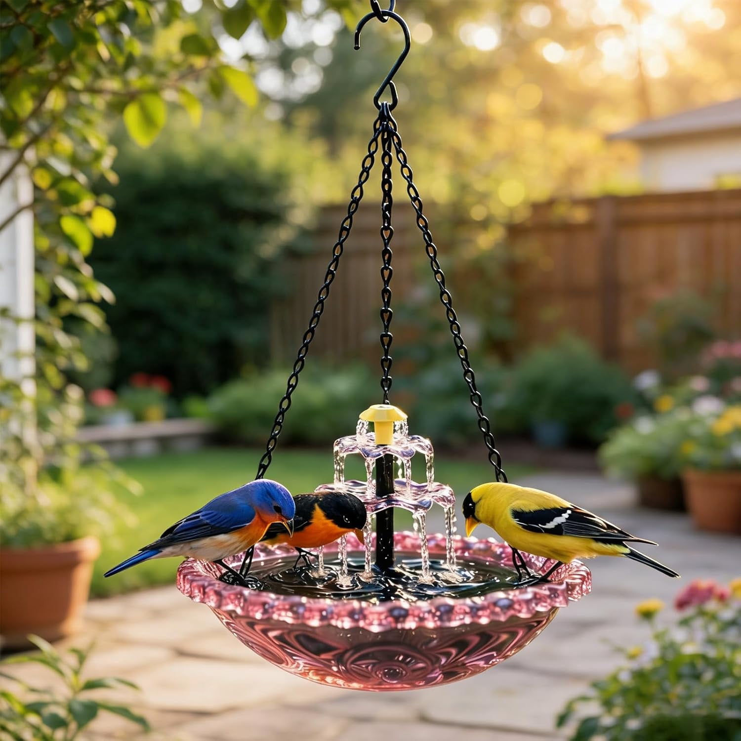 SlumbayTale  Solar Cascade Hanging Bird Bath Fountain,Hanging Bird Bath with Water for Outdoors Garden Patio Backyard Lawn Decor