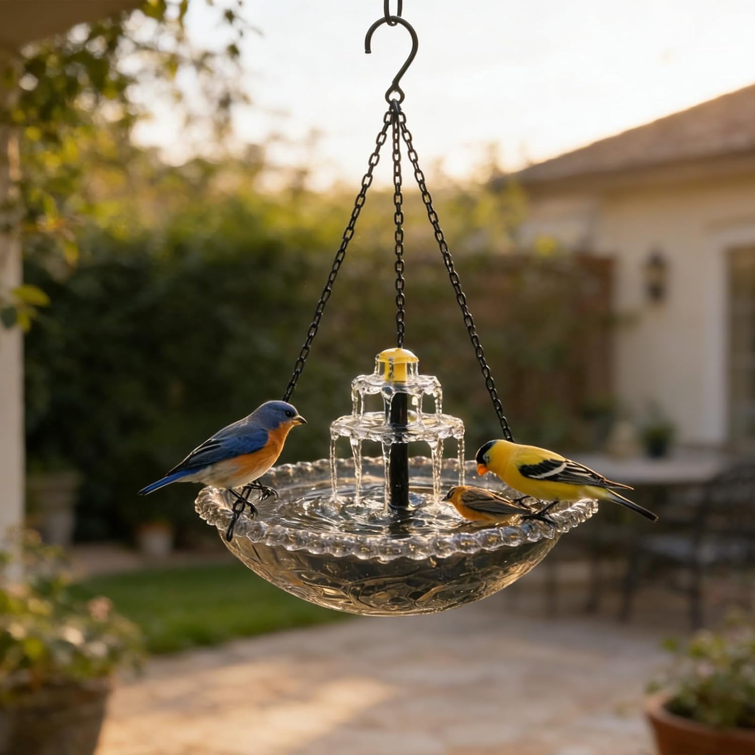 SlumbayTale  Solar Cascade Hanging Bird Bath Fountain,Hanging Bird Bath with Water for Outdoors Garden Patio Backyard Lawn Decor