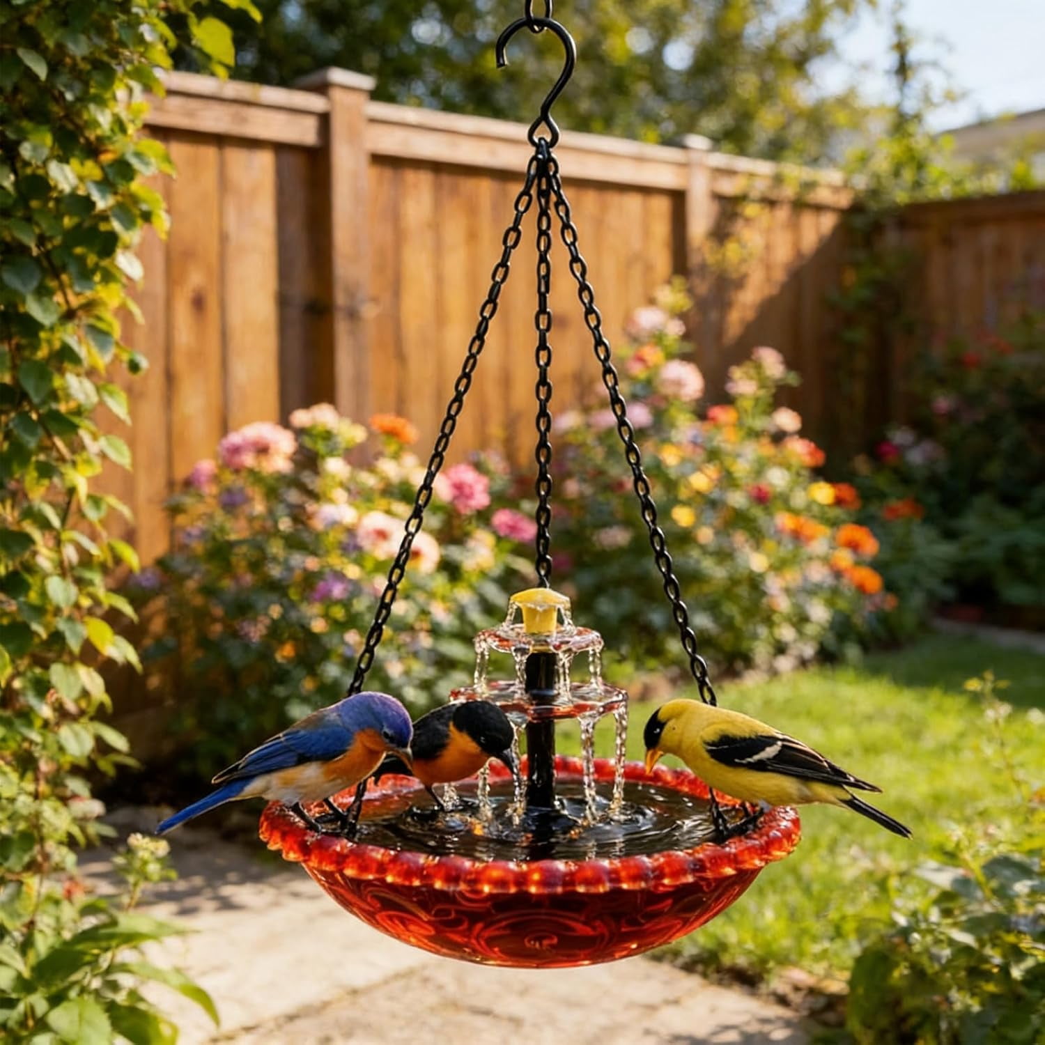 SlumbayTale  Solar Cascade Hanging Bird Bath Fountain,Hanging Bird Bath with Water for Outdoors Garden Patio Backyard Lawn Decor