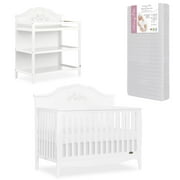 Slumber Baby Nursery Essentials Bundle Jasmine 4 in 1 Convertible Crib, Slumber Baby Jasmine Changing Table, with a Dream On Me Honeycomb Orthopedic Firm Fiber Standard Crib Mattress In Platinum