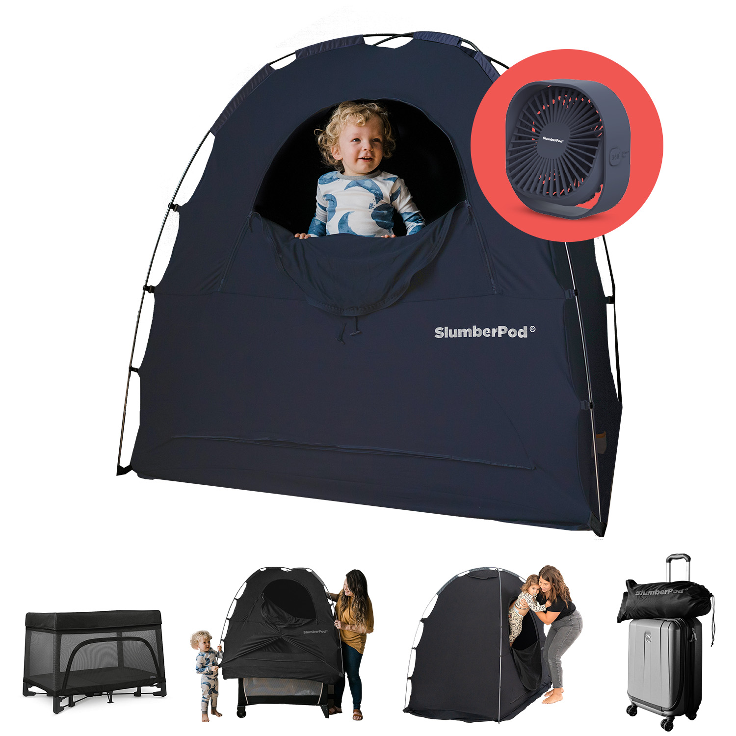 SlumberPod with Fan The Official Blackout Sleep Tent for Pack N Play