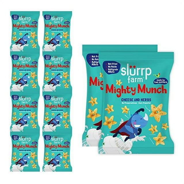 Slurrp Farm Healthy Snacks for Kids   Mighty Puff Cheese & Herbs  Not Fried, No Maida   Snack for School Tiffin and Travel-Friendly pack of 10