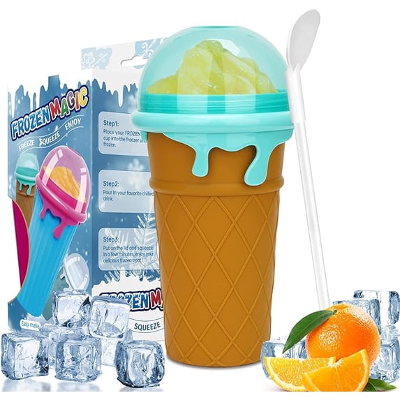 Slush Cup, 500 ml DIY Slushie Maker with Lids and Straws, Quick Frozen Magic Cup for Children and Adults (Brown)