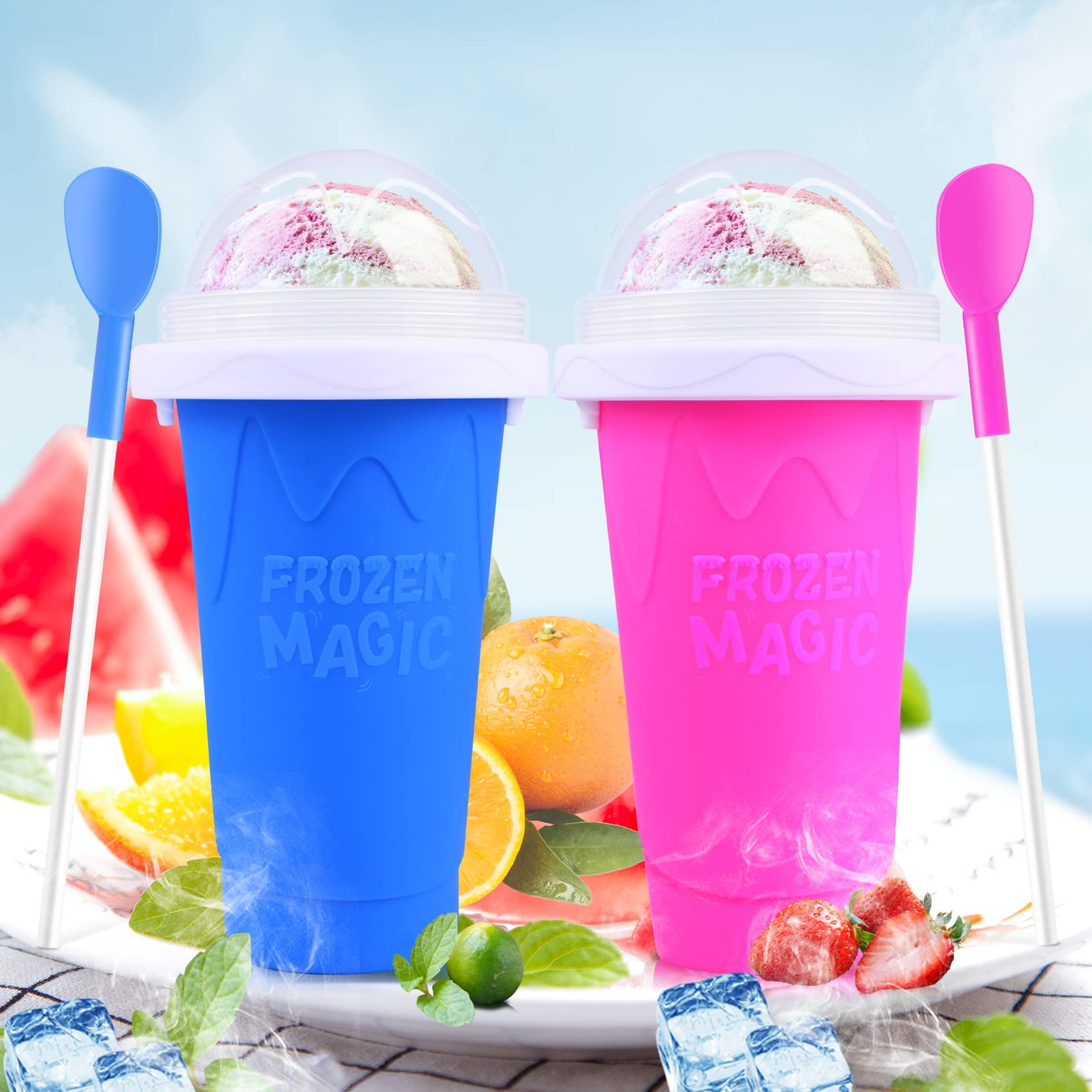 Slushie Cup, 2 Pack DIY Slushy Maker Cup, Frozen Magic Squeeze Cups for ...