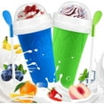 thumbnail image 1 of Slushie Cup, 2 Pack Slushy Maker Cup, Frozen Magic Squeeze Cups for Juice Milk Yogurt Ice Cream Make, DIY Smoothie Cooling Cup with Lid & Straw for Kids Friends Family (Blue+Green), 1 of 9
