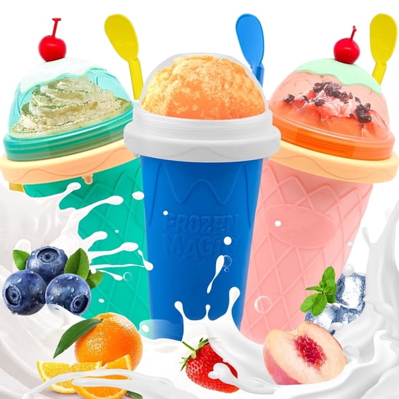 Slushie Cup, 3 Pack Frozen Magic Slushy Cup, Reusable Slushy Maker Cup for Juice Ice Cream Milk Yogurt, DIY Cups with Lid & Straw Cool Stuff Things for Kids Friends Family (Blue+Pink+Green)