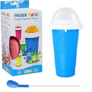 Slushie Cup Maker Squeeze, DIY Quick Frozen Magic Cup Slushy Maker Cup With Lids And Straws For Kids & Adults (Blue)