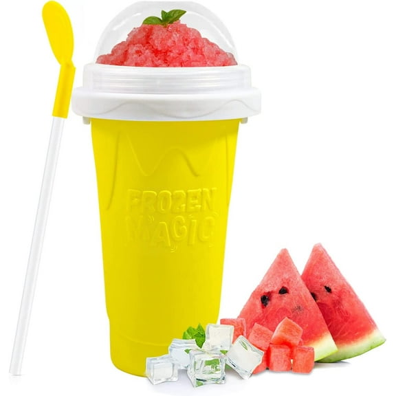 Slushie Cup Maker Squeeze, DIY Quick Frozen Magic Cup Slushy Maker Cup With Lids And Straws For Kids & Adults (Yellow)