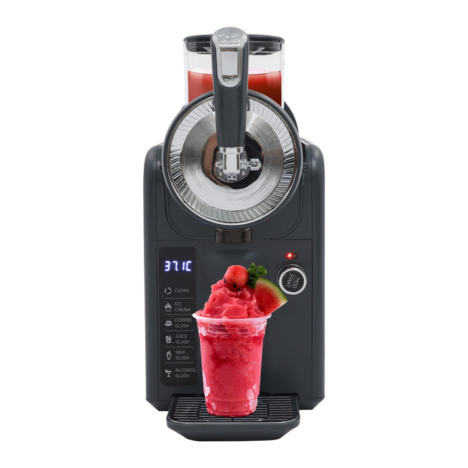 Slushie Machine, Automatic Frozen Drink Maker with 6 Modes for Slush, Ice Cream, Smoothies, Cocktails, 185W Motor, LED Display, Self-Cleaning, Includes Ice Cream Molds, Gray, 110V