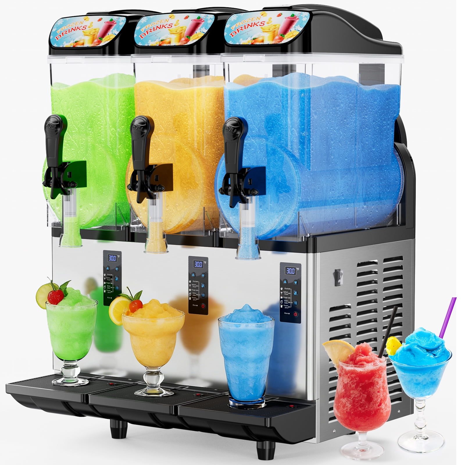 Slushie Machine Commercial, 4Gal×3 Tanks Frozen Drink Machine, 110V Stainless Steel Margarita Slushie Maker for Restaurant Bar Home Party Cocktail Alcohol Beverage Wine, 12Gal/45L