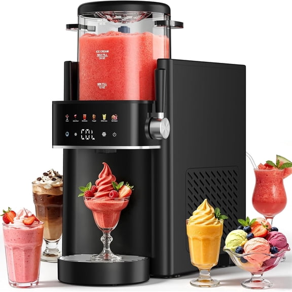 Slushie Machine, Electric Ice Cream Maker with Rapid Cooling & Temperature Control, Multi-functional Frozen Drink Maker for Margarita Frappe Cocktail, Easy Clean Household Slushy Maker Black