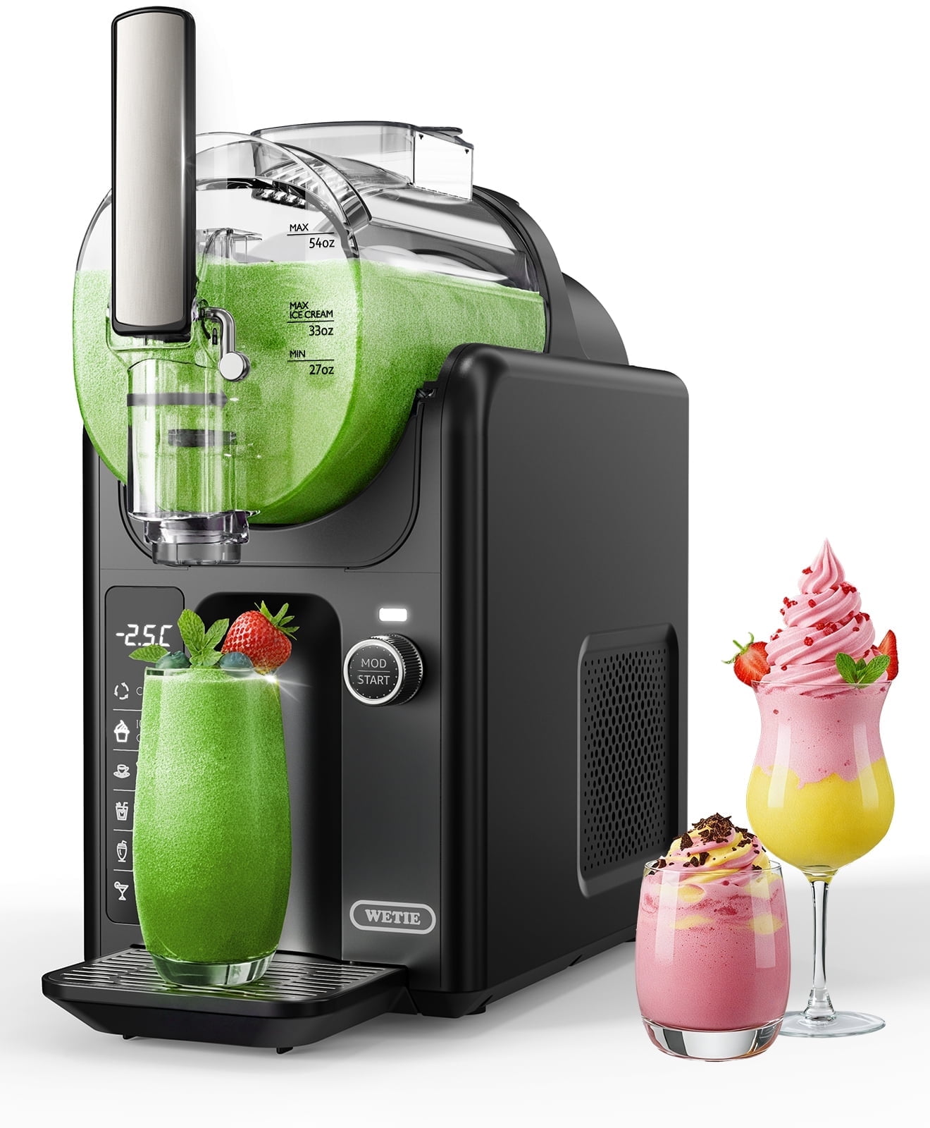 Slushie Machines, WETIE 82oz 5-in-1 Frozen Drink & Ice Cream Maker w/ LED Display, Adjustable Hardness, 24H Continuous Use