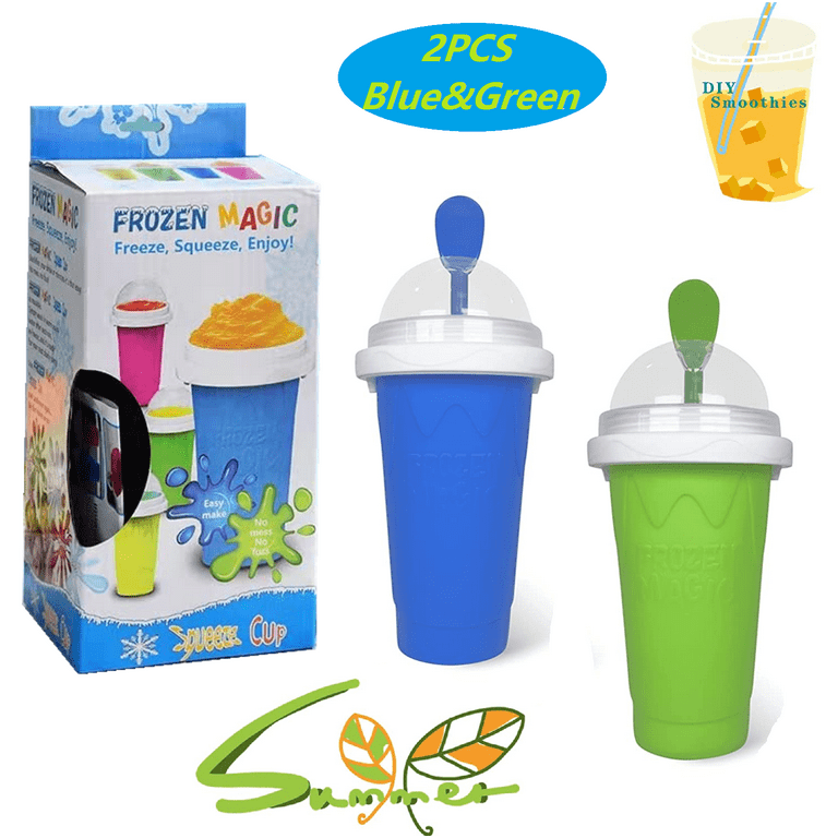 Slushie Maker Cup, Smoothie Silicon Cup, Frozen Magic Squeeze Cup Homemade  Milk Shake Ice Cream Maker Cooling Cup DIY for Kids and Family (Blue+Green)  