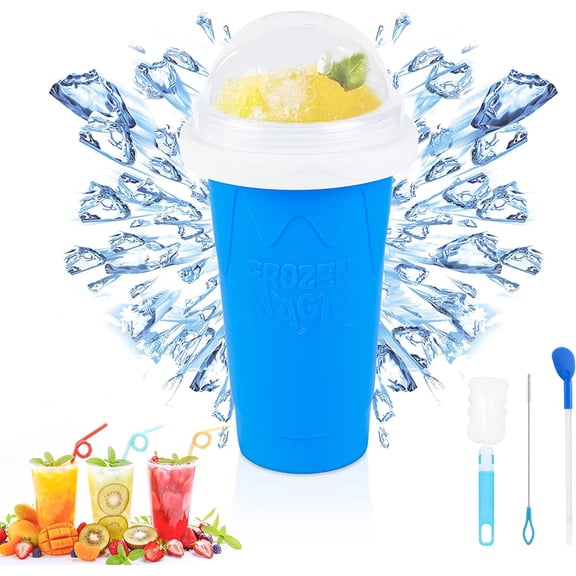 Slushie Maker Cup - TIK TOK Quick Frozen Magic Cup, Portable Double Layers Cool Slushee Maker For MilkShake,Juice,Ice Cream Make & More, Super Fun and Cool Stuff Gift For Kids,Friends & Family - Blue