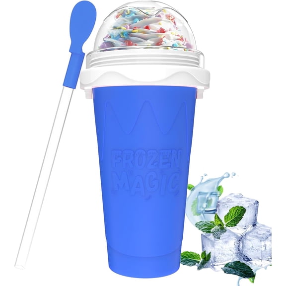 Slushie Maker Cups, Magic Quick Frozen Smoothies Cup for Homemade Milk Shake Ice Cream Maker, Cooling Cups, Double Layer Squeeze Slushy Maker Cup, Birthday Gifts for Kids Mom Dad (Blue)