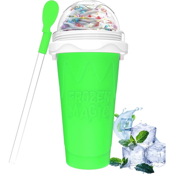 Slushie Maker Cups, Magic Quick Frozen Smoothies Cup for Homemade Milk Shake Ice Cream Maker, Cooling Cups, Double Layer Squeeze Slushy Maker Cup, Birthday Gifts for Kids Mom Dad (Green)