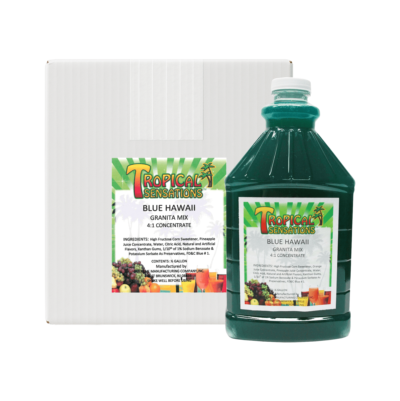 Tropical Sensations Blue Hawaii Granita Slushie Mix  6 Bottles, 64 oz Each  Non-Alcoholic Frozen Drink Mix for Slush Machines  Bulk Case