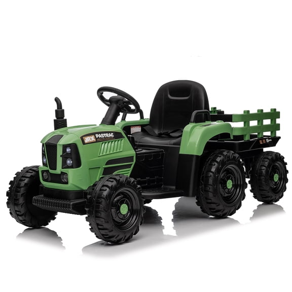 Sluting green Ride On Tractor with Trailer, 24V 400W Powered Electric Car for Kids, Emerald with Remote Control Power display, USB,MP3 ,Bluetooth,LED light