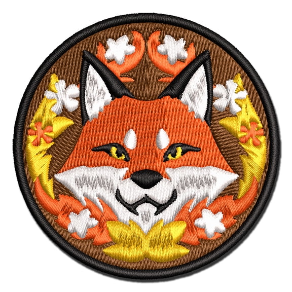 Sly Fox Hiding in Floral Wreath Applique Multi-Color Embroidered Iron-On Patch - 2.0 Inch Mini