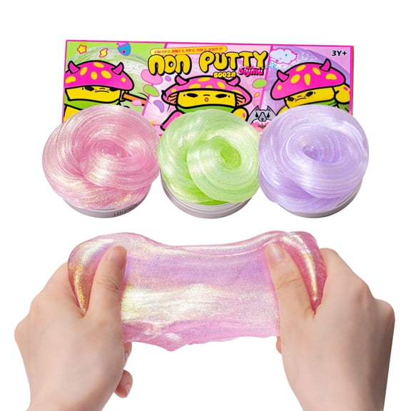 Slymu Nonputty Sparkle Gems Collection Liquid Glass Slime Triple Pack - Non-Newtonian Fluid Putty (3x40g) with Metallic Sheen, Stress Relief Sensory Toy, Non-Sticky & Safe
