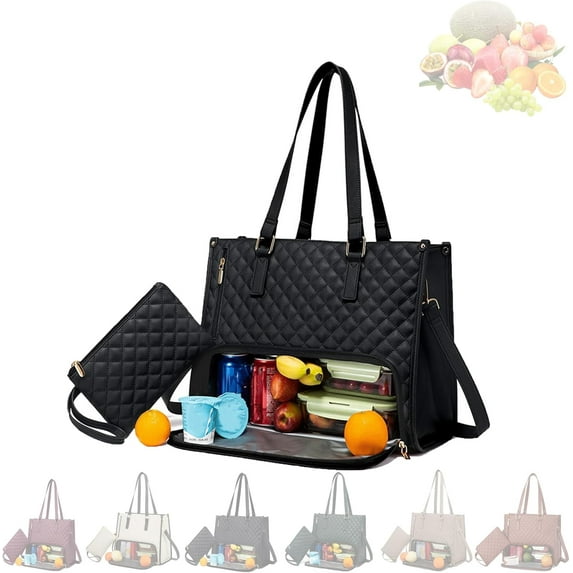 Slynq Lunch Tote, 2 in 1 Tote Bag Lunch Bag Combo, 2 in 1 Lunch Tote Bag for Women, Laptop Tote Bag with Insulated Lunch Compartment, 15.6 Inch,for Office Business Travel