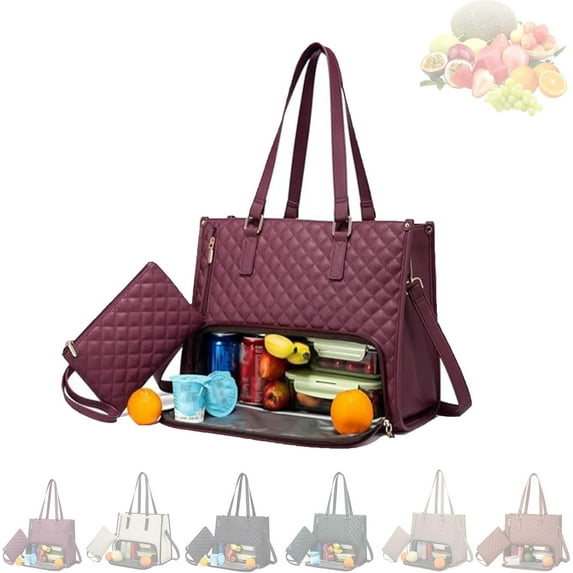 Slynq Lunch Tote, 2 in 1 Tote Bag Lunch Bag Combo, 2 in 1 Lunch Tote Bag for Women, Laptop Tote Bag with Insulated Lunch Compartment, 15.6 Inch,for Office Business Travel
