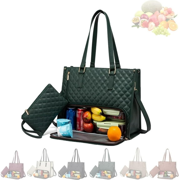 Slynq Lunch Tote, 2 in 1 Tote Bag Lunch Bag Combo, 2 in 1 Lunch Tote Bag for Women, Laptop Tote Bag with Insulated Lunch Compartment, 15.6 Inch,for Office Business Travel