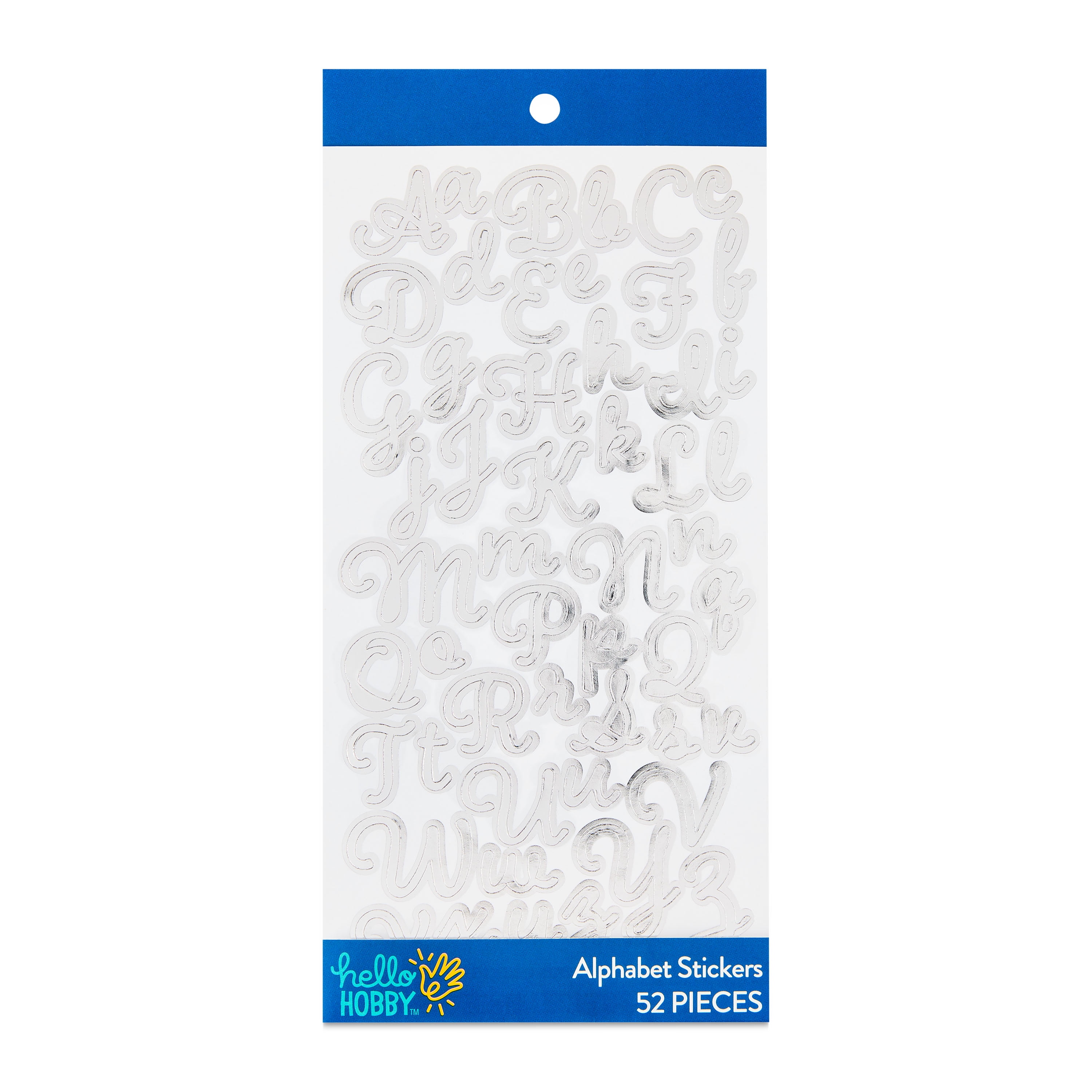 Hello Hobby Silver Foil Alphabet Stickers, 52 Count