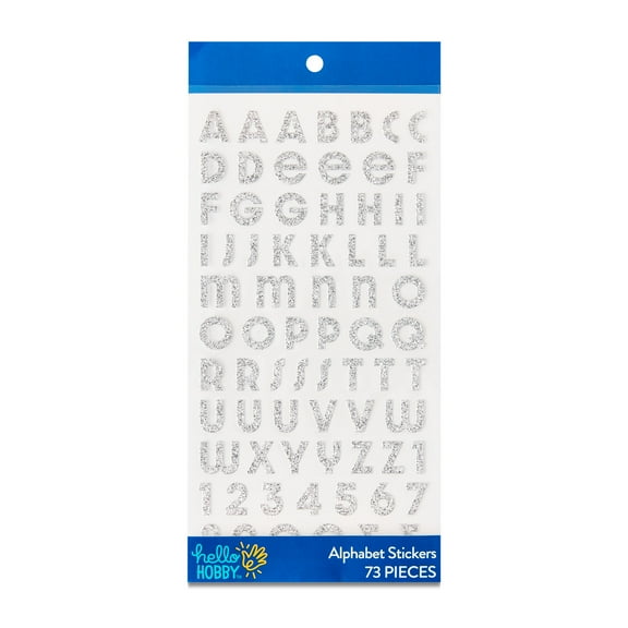 Hello Hobby Silver Glitter Alphabet Stickers, 73 Count