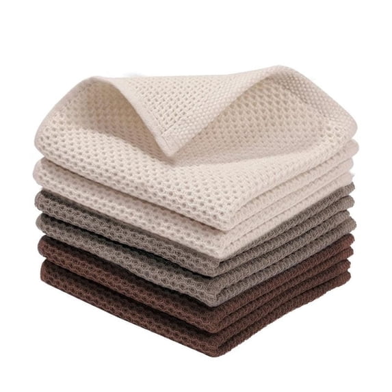 Sm:)e 100% Cotton Waffle Kitchen Dish Towels, Beige and Tan, 6 Pack Soft Absorbent Quick Dry Kitchen Cleaning Towels 12x12 Inch