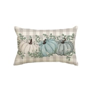 Sm:)e 12 x 20 Fall Thanksgiving Pillow Cover Buffalo Plaid, Blue Pumpkins Eucalyptus Leaves