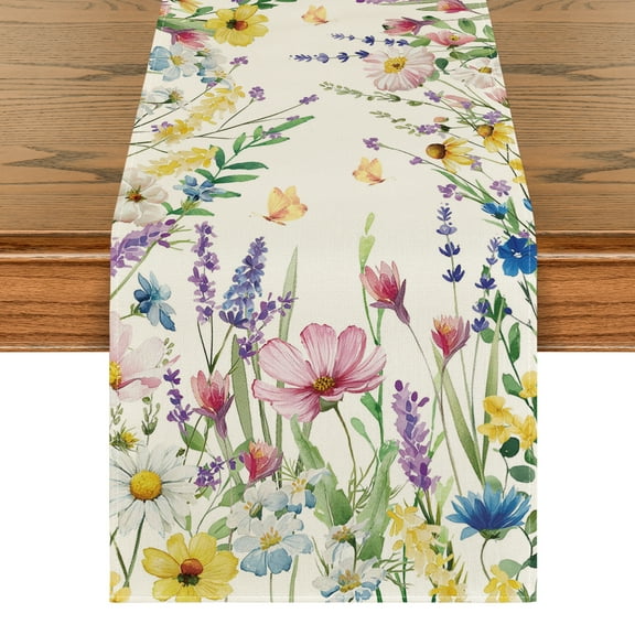 Sm:)e 13" x 36" Daisy Eucalyptus Lavender Floral Leaves Spring Table Runner