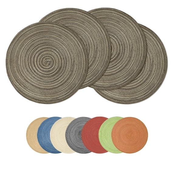 Sm:)e 15 Inch Round Braided Placemats Set of 4, Cotton Polyester Washable Heat Resistant Placemats, Decor for Kitchen Dining Table and Party(Coffee)