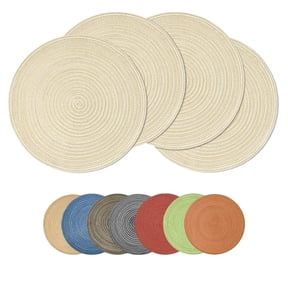 Sm:)e 15 Inch Round Braided Woven Placemats Set of 4, Cotton Polyester Washable Heat Resistant Placemats, Decor for Kitchen Dining Table and Party(Ivory)