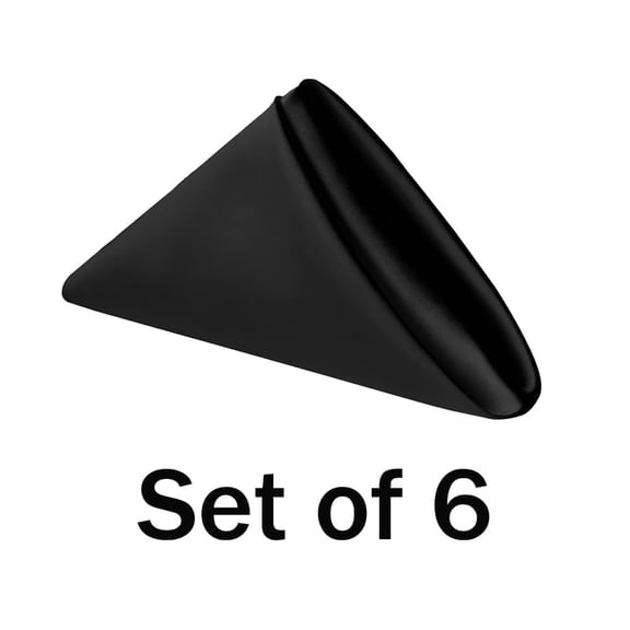Sm:)e 17x17 inch 6 Pack Satin Napkins for Dinner Lunch Wedding Party, Silky Smooth Washable, Black, Square