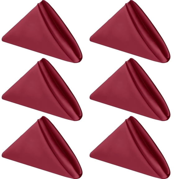 Sm:)e 17x17 inch 6 Pack Satin Napkins for Dinner Lunch Wedding Party, Silky Smooth Washable, Red, Square