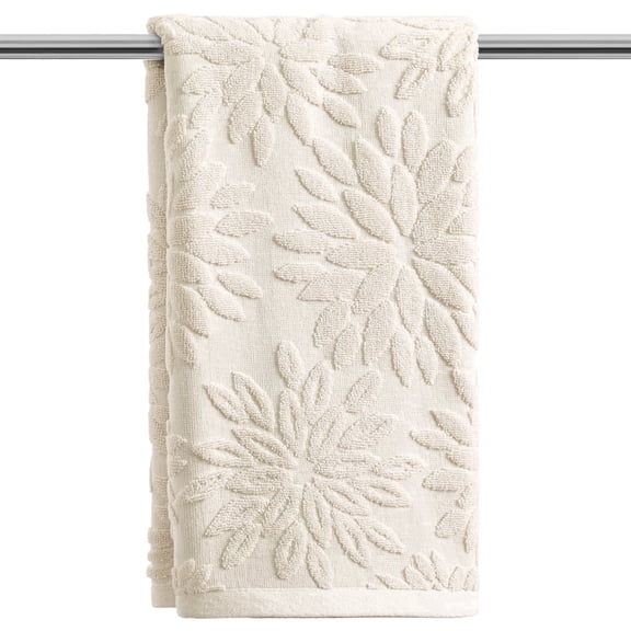 Sm:)e 1PC Dahlia three Dimensional Floral Jacquard Towel 13x30 Inches, 100% Cotton Quick-Dry High Absorbency Luxury Bath Towel, Beige