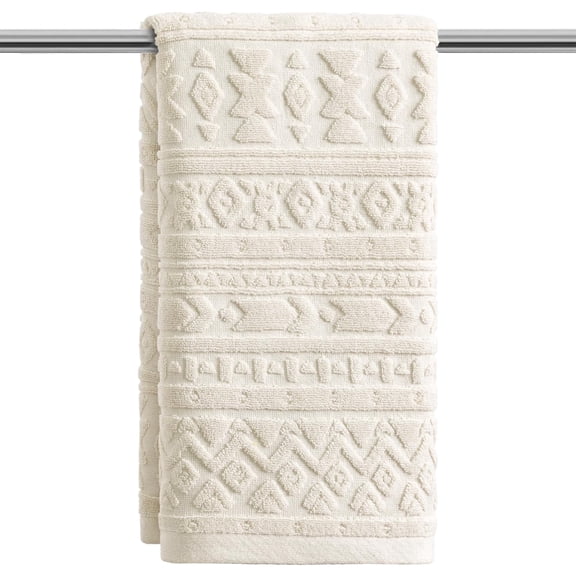 Sm:)e 1PC Geometric Stripes Jacquard Towel 13x30 Inches, 100% Cotton Quick-Dry High Absorbency Luxury Bath Towel, Beige