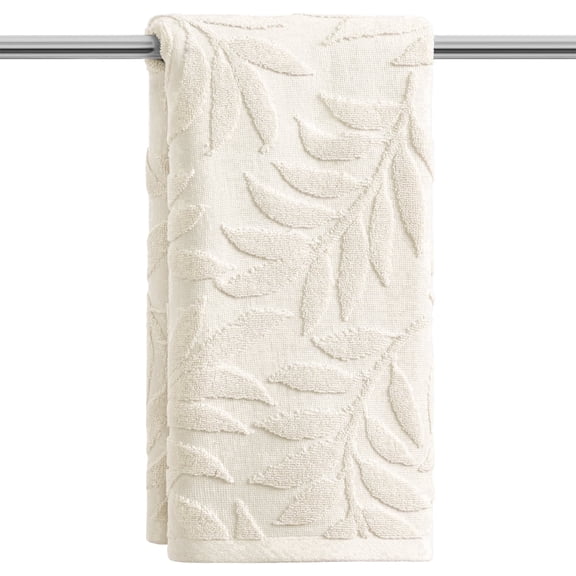 Sm:)e 1PC Leaves Jacquard Bath Hand Towel 13x30 Inches, 100% Cotton Quick-Dry High Absorbency Luxury Bath Towel, Beige