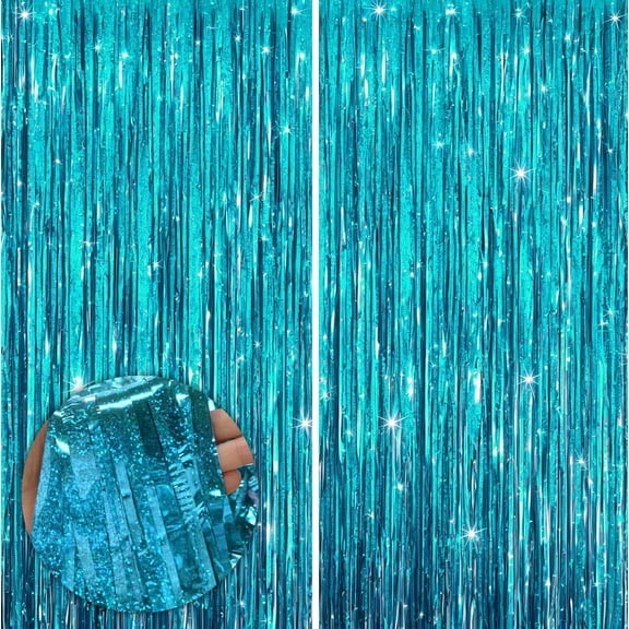 Sm:)e 2-Pack Light Bright Blinking Blue Foil Fringe Curtains for Events - Birthday, Wedding, Graduation, Christmas, Baby Shower, various festivals Decor Photo Booth Fun!