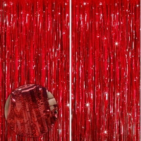 Sm:)e 2-Pack Light Bright Blinking Red Foil Fringe Curtains for Events - Birthday, Wedding, Graduation, Christmas, Baby Shower, various festivals Decor Photo Booth Fun!