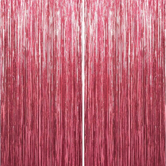 Sm:)e 2-Pack Light Bright Pink Foil Fringe Curtains for Events - Birthday, Wedding, Graduation, Christmas, Baby Shower, various festivals Decor Photo Booth Fun!