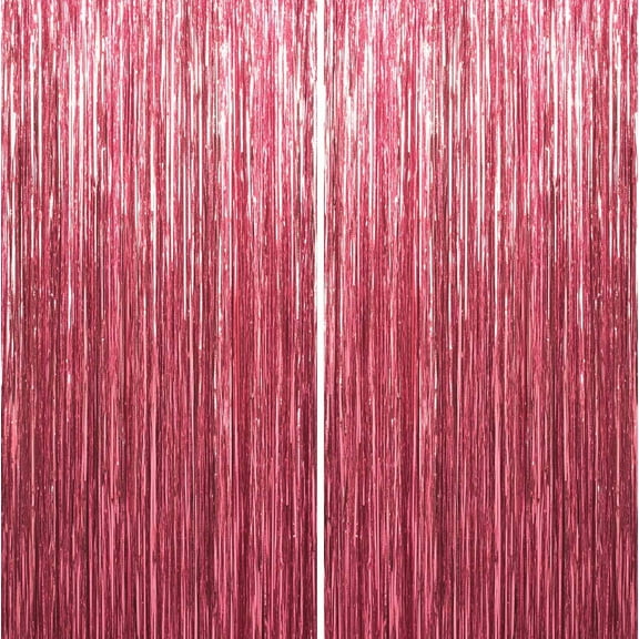 Sm:)e 2-Pack Light Bright Pink Foil Fringe Curtains for Events - Birthday, Wedding, Graduation, Christmas, Baby Shower, various festivals Decor Photo Booth Fun!