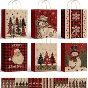 Silkfly 36 Pack Large Christmas Gift Bags - Reusable Non-Woven Buffalo Plaid Bags With Handles, 3 Sizes, Red Green Black