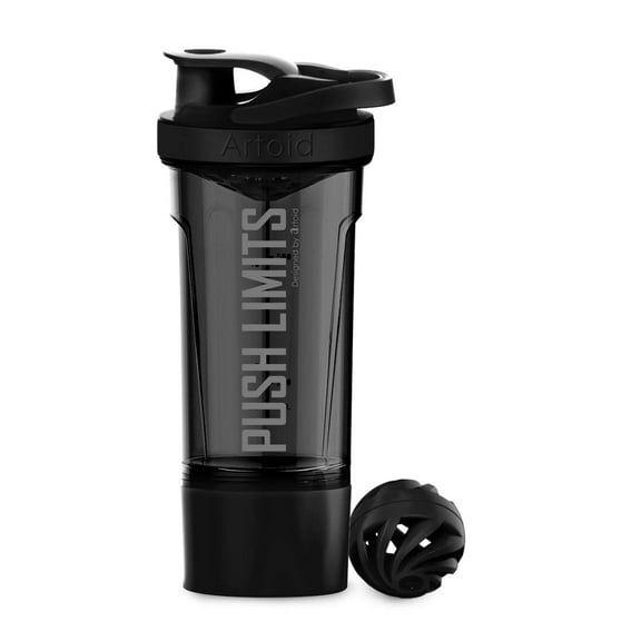 Sm:)e 24 oz Black Protein Shaker Bottle with Blender Balls Mixing Grids