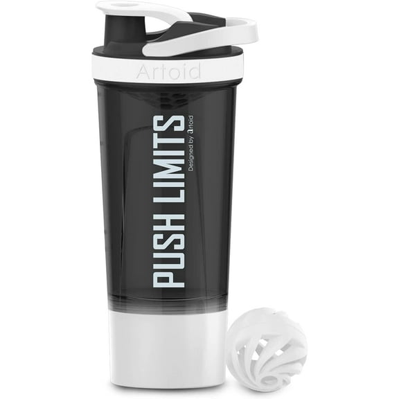 Sm:)e 24 oz White Protein Shaker Bottle with Blender Balls Mixing Grids Flip-Top