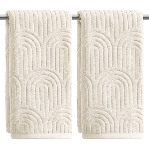 Sm:)e 2PC Arched Wave Jacquard Towel 13x30 Inches, 100% Cotton Quick-Dry High Absorbency Luxury Bath Towel, Beige